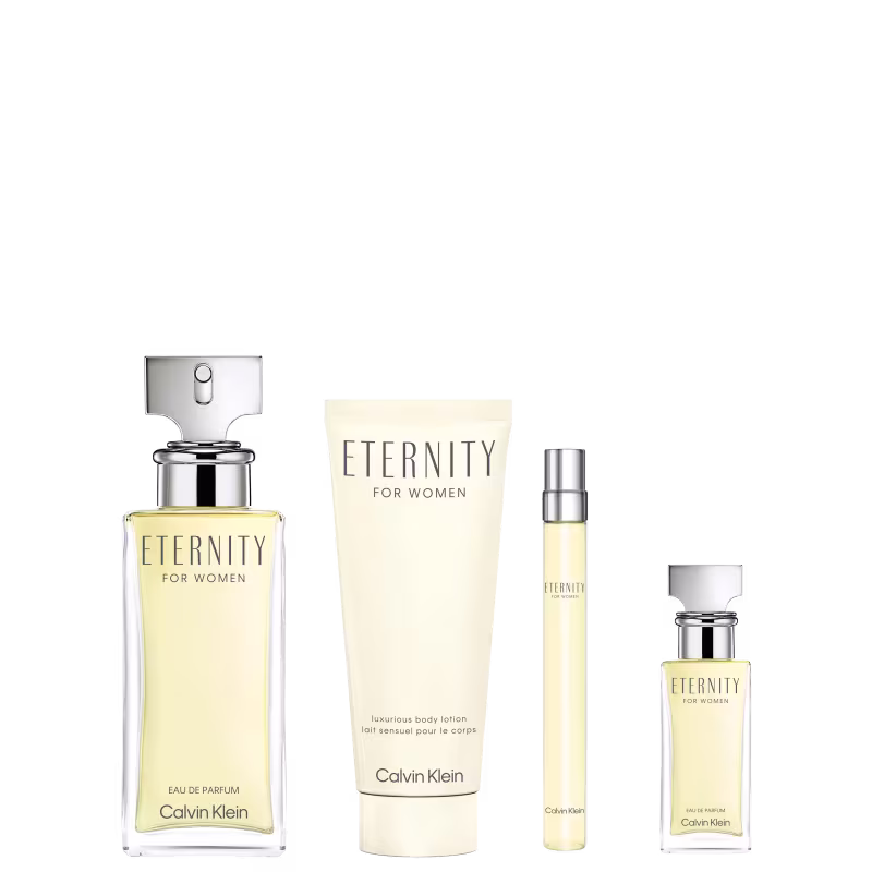 Conjunto Eternity for Woman Calvin Klein Feminino - Perfume Eau de Parfum 100ml + Body Lotion 100ml + Travel Size 15ml