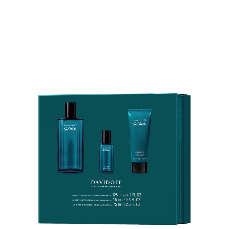 Conjunto Cool Water Davidoff Masculino - Perfume Eau de Toilette 125ml + Shower Gel 75ml + Travel Size 15ml