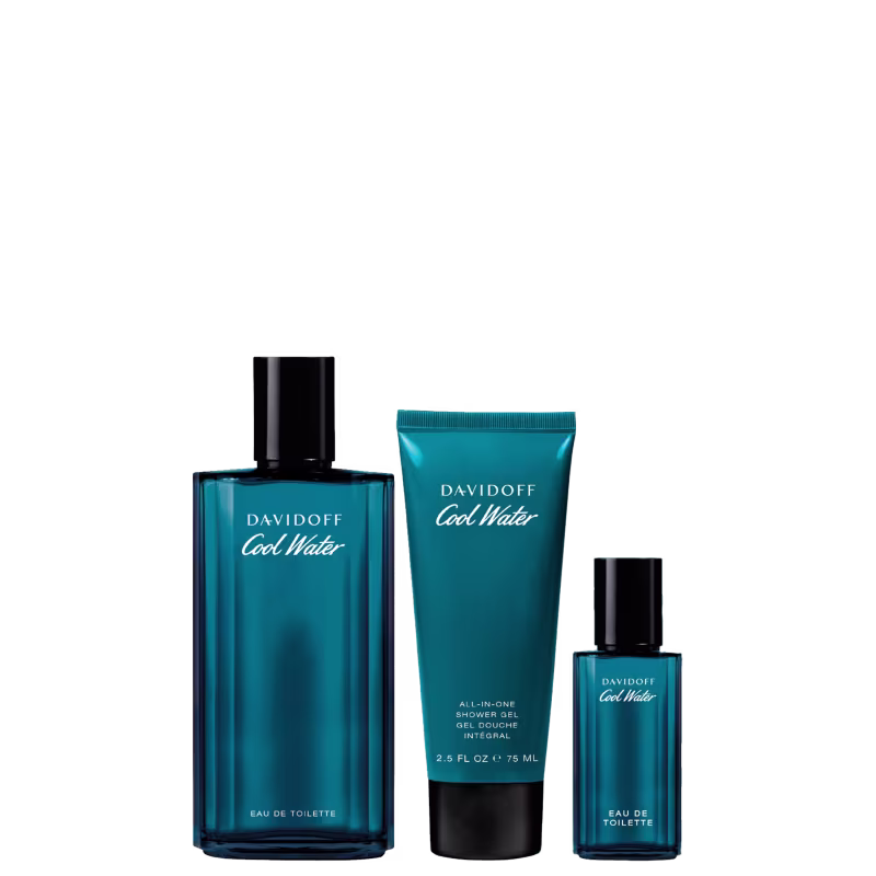 Conjunto Cool Water Davidoff Masculino - Perfume Eau de Toilette 125ml + Shower Gel 75ml + Travel Size 15ml