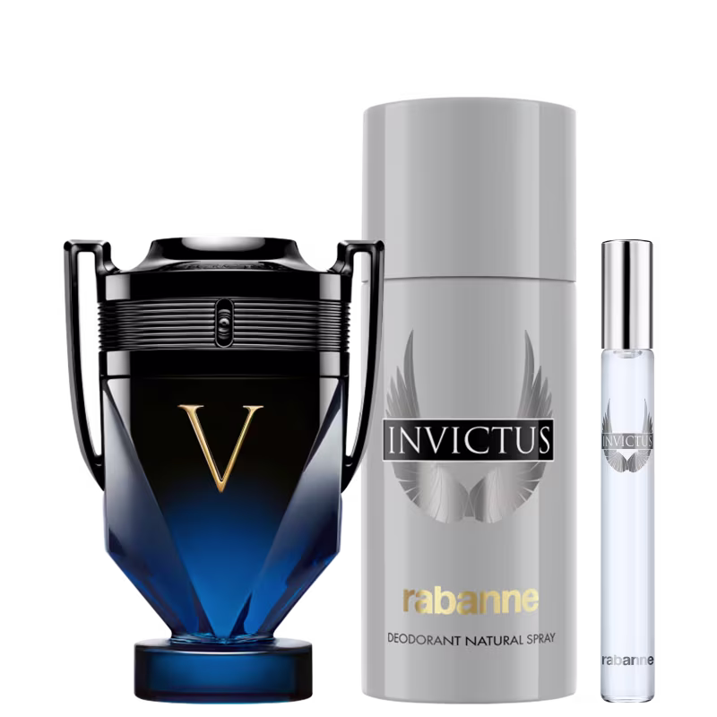 Conjunto Invictus Victory Elixir Rabanne Masculino - Perfume Parfum Intense 100ml + Desodorante 150ml + Travel Size 10ml
