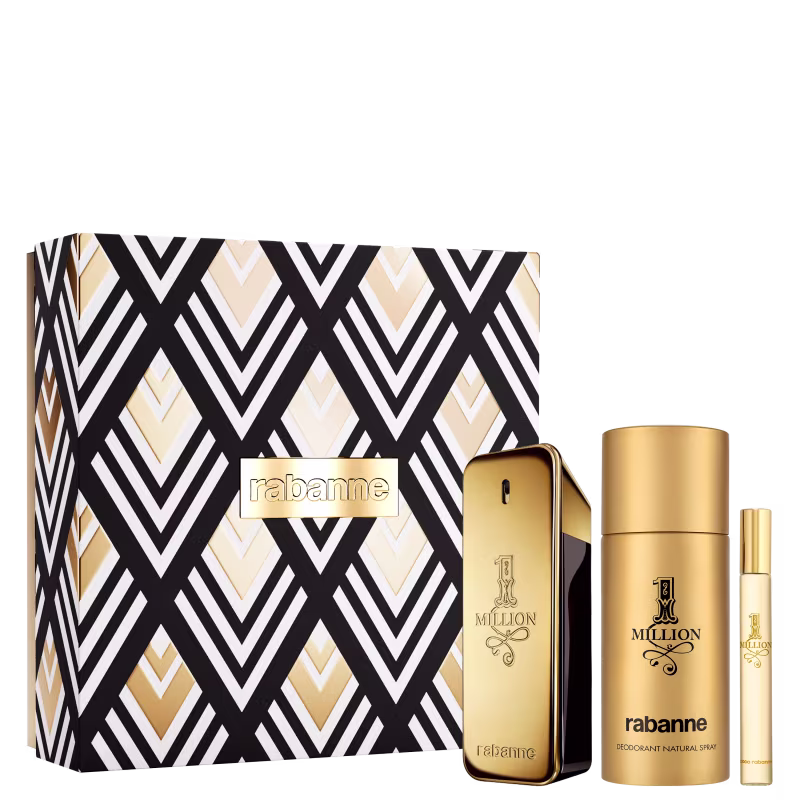Conjunto 1 Million Rabanne Masculino - Perfume Eau de Toilette 100ml + Desodorante 150ml + Travel Size 10ml