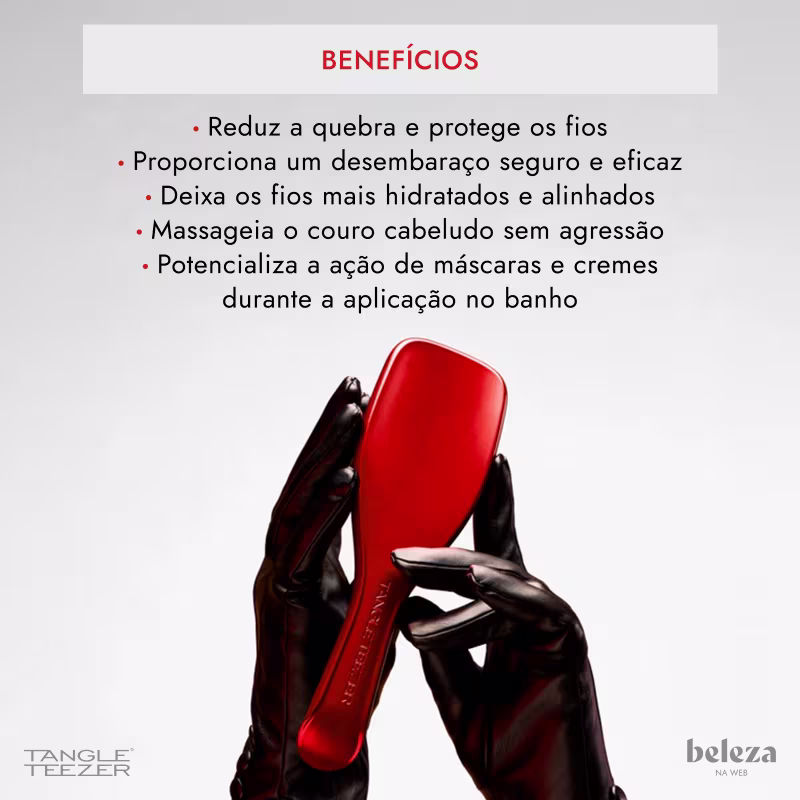 Reduz a quebra e protege os fios. Proporciona um desembaraço seguro e eficaz. Deixa os fios mais hidratados e alinhados. Massageia o couro cabeludo sem agressão. Potencializa a ação de máscaras e cremes durante a aplicação no banho.