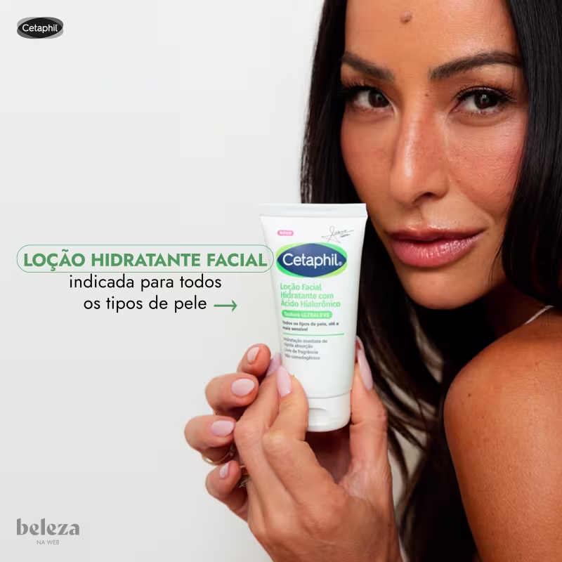 Loção hidratante facial indicada para todos os tipos de pele, com ácido hialurônico.