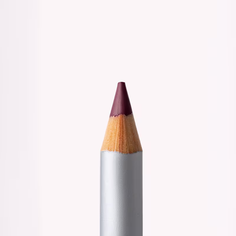 Lápis de cor marrom e laranja com corpo prateado, em fundo branco. O lápis possui uma ponta afiada e uma aparência simples e minimalista.