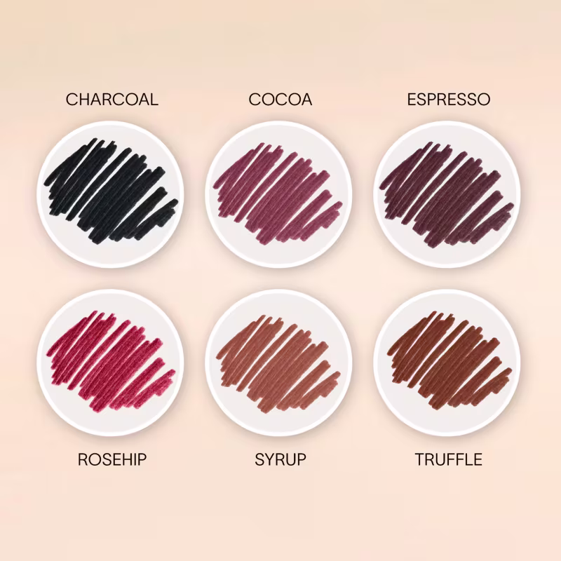 Destaque de diversas cores de lápis delineadores de olhos CARE Natural Beauty.