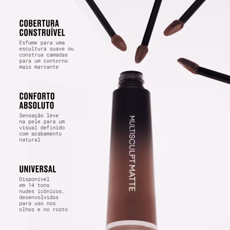 Cobertura construível: Esfume ou construa camadas para um contorno mais marcante.
Conforto absoluto: Sensação leve para um visual definido com acabamento natural.
Universal: Disponível em 14 tons icônicos, desenvolvidos para uso nos olhos e no rosto.