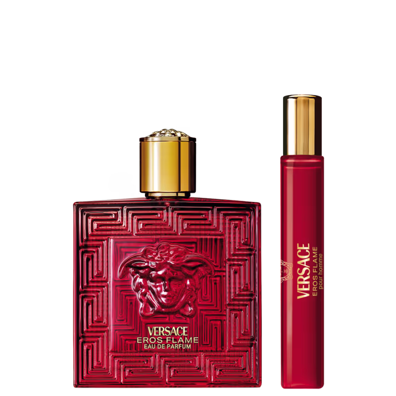 Conjunto Eros Flame Versace Masculino - Perfume Eau de Parfum 100ml + Travel Size 10ml + Nécessaire