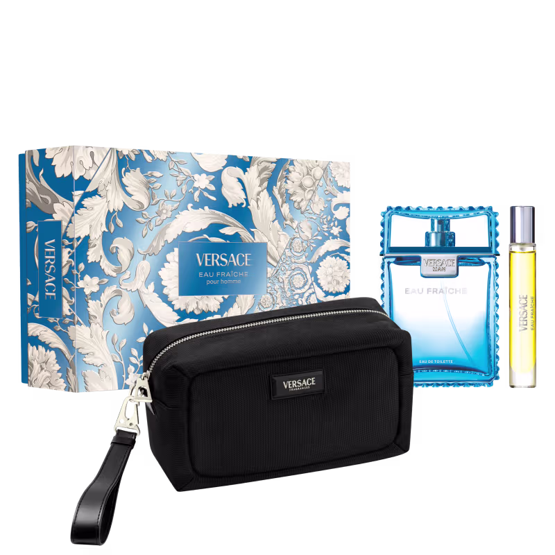 Conjunto Eau Fraîche Pour Homme Versace Masculino - Perfume Eau de Toilette 100ml + Travel Size 10ml + Nécessaire