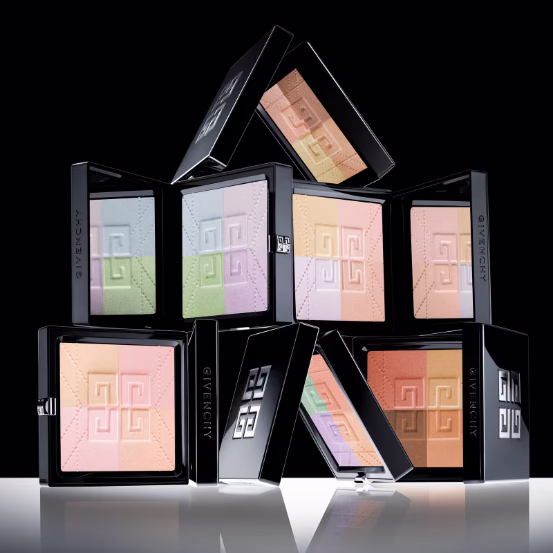 Todas as embalagens com as diferentes tonalidades do Givenchy Prisme Libre Pressed Powder 