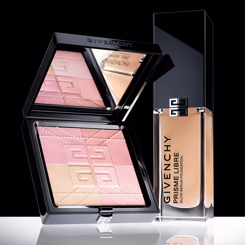 Embalagem do pó iluminador e a base Givenchy Prisme Libre 