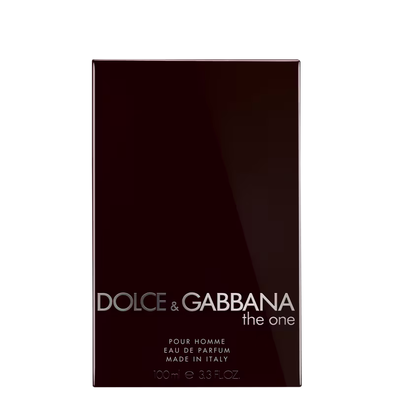 Cixa de perfume masculino Dolce & Gabbana The One, em embalagem preta com texto branco, contendo 100 ml de eau de parfum, fabricado na Itália.
