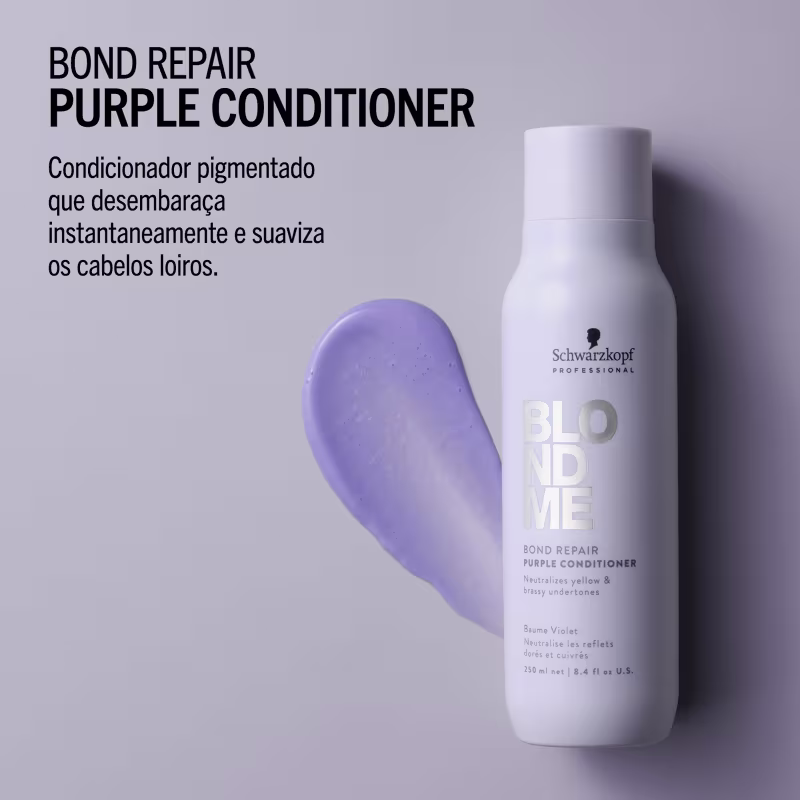 Bond repair purple conditioner
Condicionador pigmentado que desembaraça instantaneamente e suaviza os cabelos loiros.