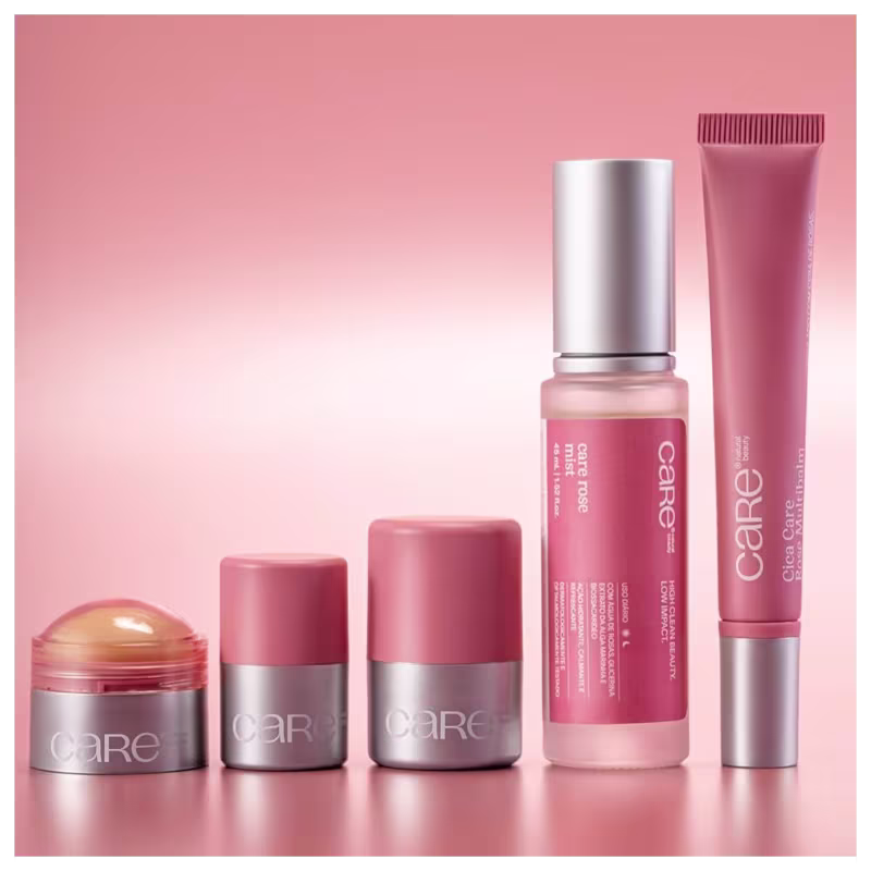 Imagem com vários produtos da marca esfoliante labial CARE Natural Beauty.