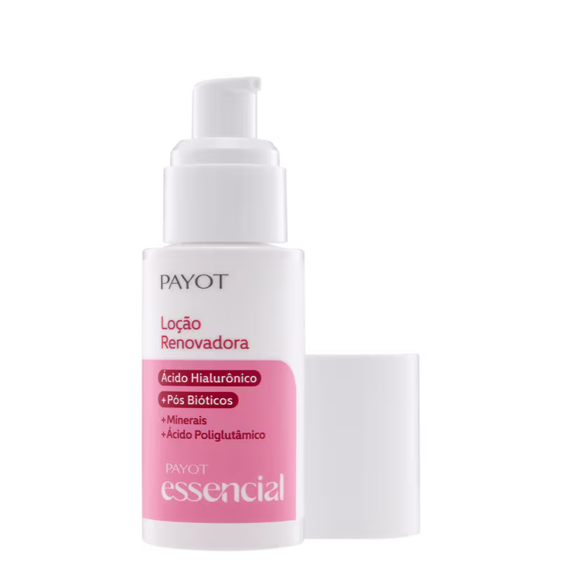 Loção Renovadora Essencial, da marca Payot. Produto com tampa aberta.