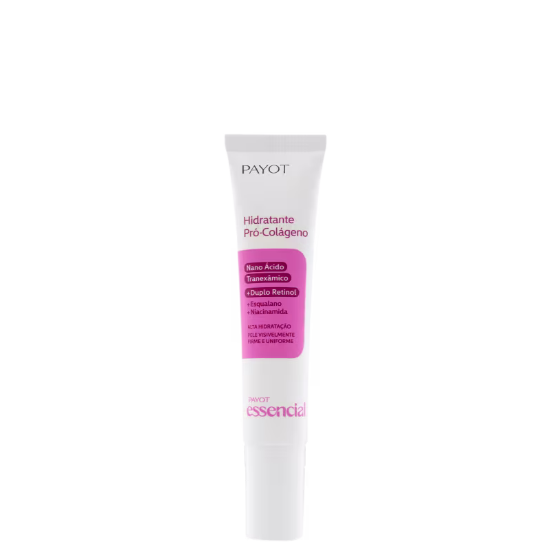 Frasco do hidratante pró-colágeno Essencial da marca Payot.