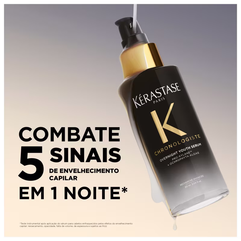 Combate 5 sinais de envelhecimento capilar em 1 noite* - Kérastase Chronologiste Overnight Youth Serum.