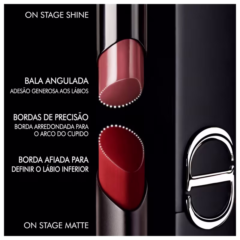 BALA ANGULADA
ADESÃO GENEROSA AOS LÁBIOS
BORDAS DE PRECISÃO
BORDA ARREDONDADA PARA O ARCO DO CUPIDO
BORDA AFIADA PARA DEFINIR O LÁBIO INFERIOR
ON STAGE MATTE