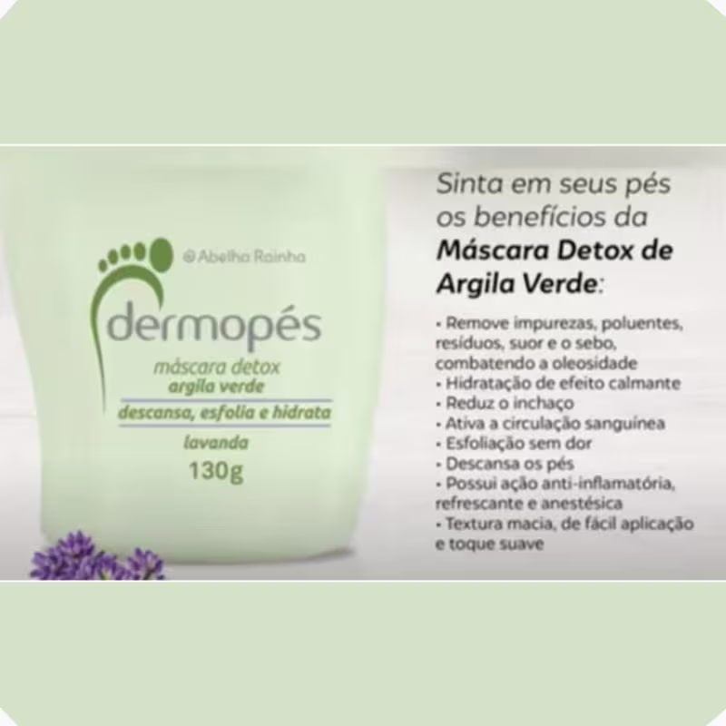 Máscara para os Pés Abelha Rainha Dermopés Argila Verde, 130g.