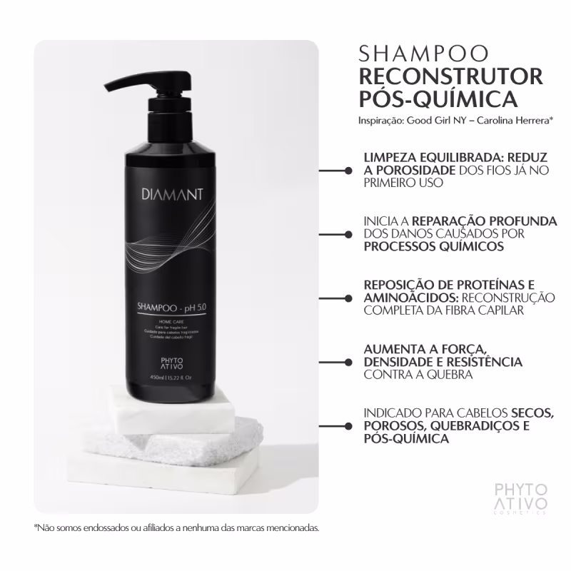 Shampoo Diamant Reestruturação e Reconstrução Phyto Ativo 450ml