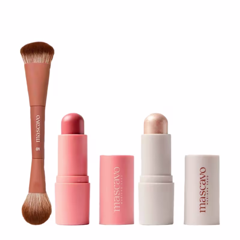 Kit Mascavo Pincel 01+Blush Maple 6G+Iluminador Champagne 6G