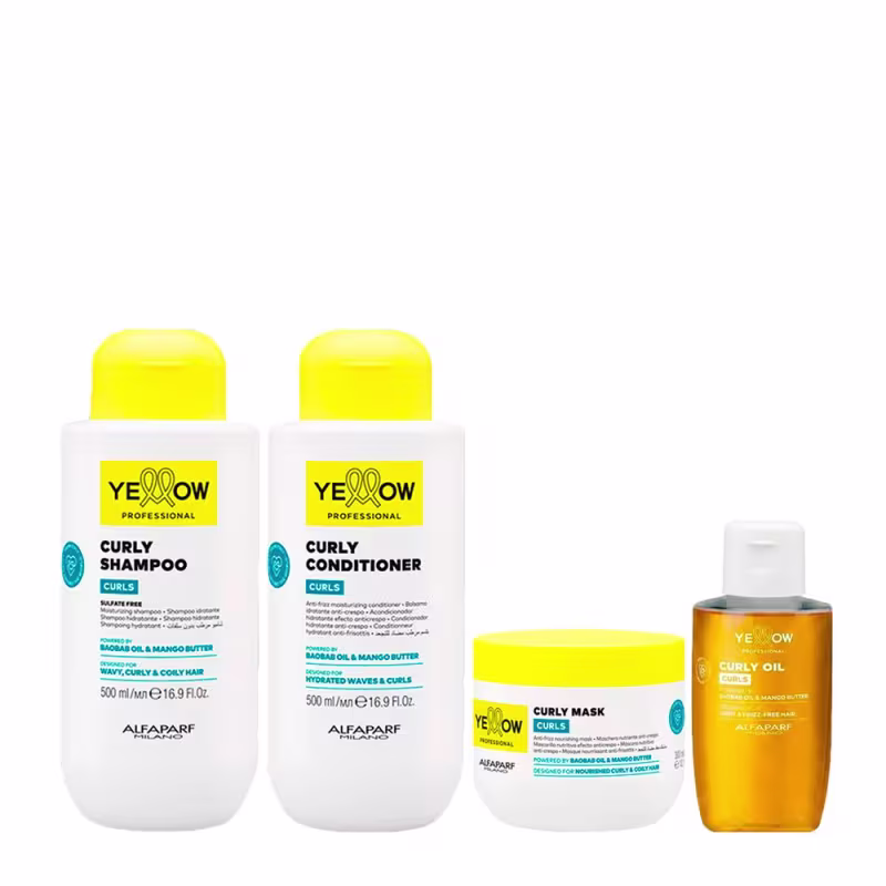 Kit Yellow Professional Curls Shampoo 500ml + Condicionador 500ml + Máscara 300ml + Óleo 100ml