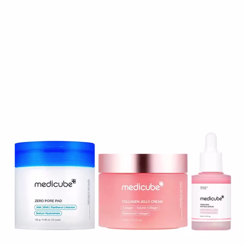 Kit Medicube Collagen Creme Facial 50ml + Discos Esfoliantes Faciais + PDRN Pink Peptide Sérum Facial 30ml