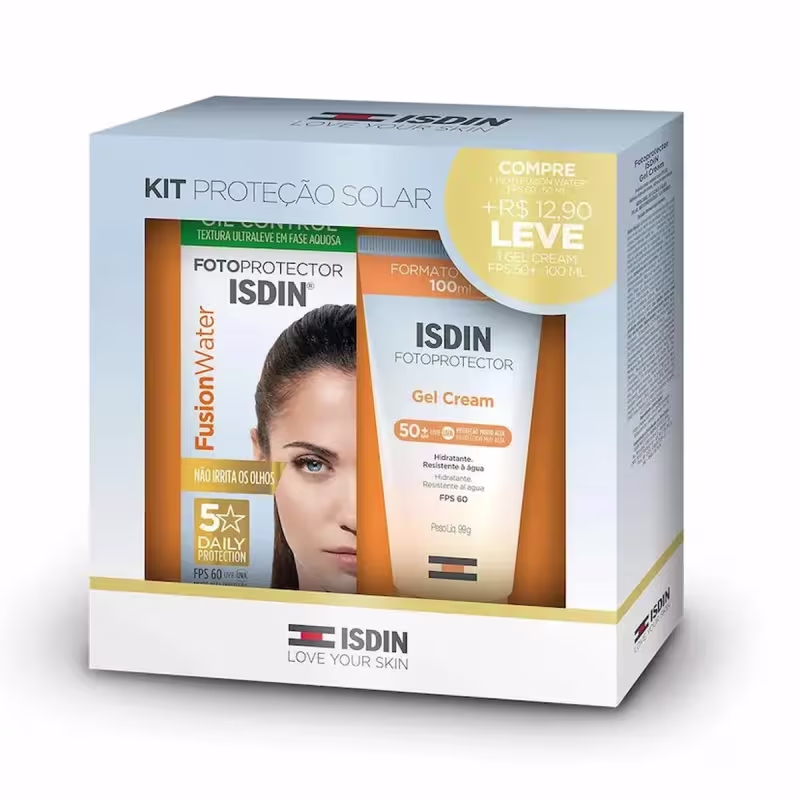 ISDIN Kit Proteção Solar Fusion Water FPS60 50ml + Gel Cream FPS60 100ml