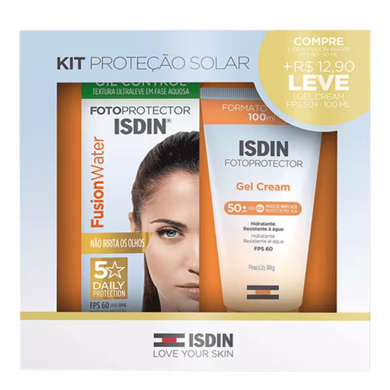 ISDIN Kit Proteção Solar Fusion Water FPS60 50ml + Gel Cream FPS60 100ml