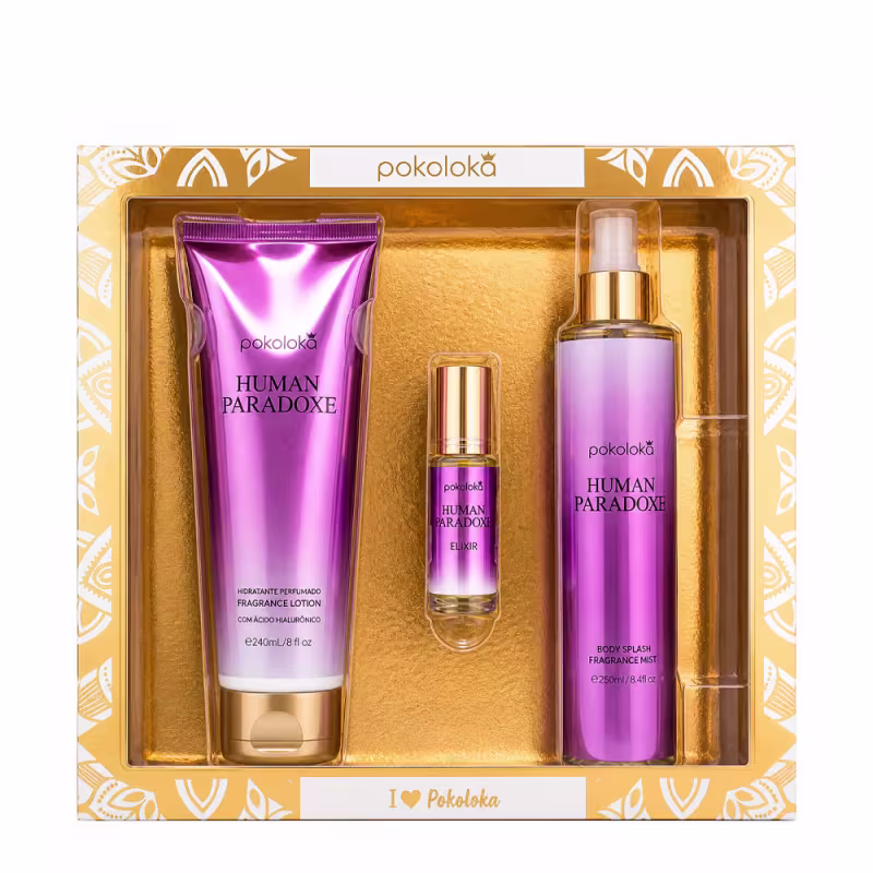 Kit Pokoloka Luxury Elixir Human Paradoxe - Hidratante 240ml + Body Splash 250ml + Perfume 15ml