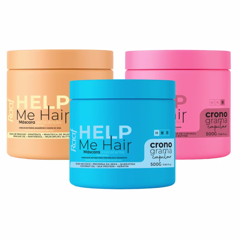 Kit Cronograma Capilar Help Me Hair Máscara Hidratação, Nutrição e Reconstrução Raaf Cosmetics - 500g