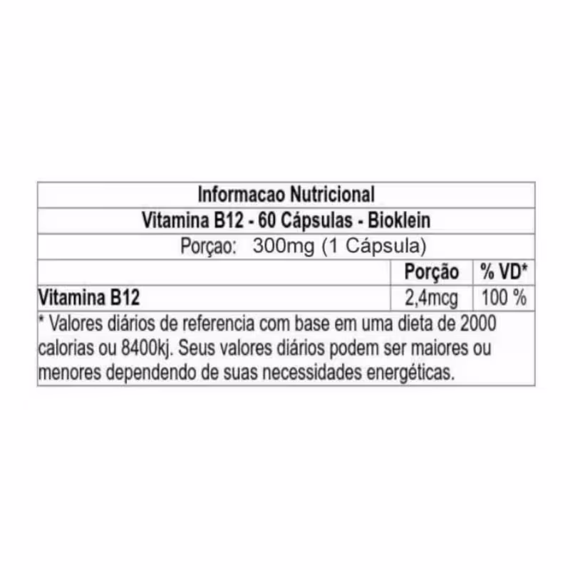 Oleo Vitamina B12 300mg c/ 60 caps - Bioklein