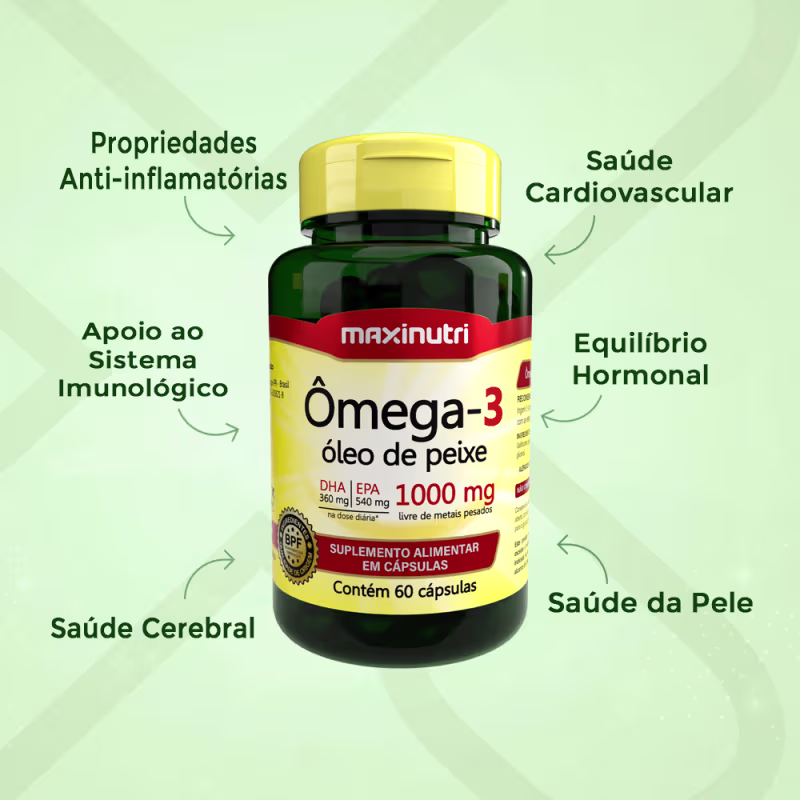 Kit 02 Ômega 3 Óleo de Peixe 1000 mg Maxinutri 60 Capsulas