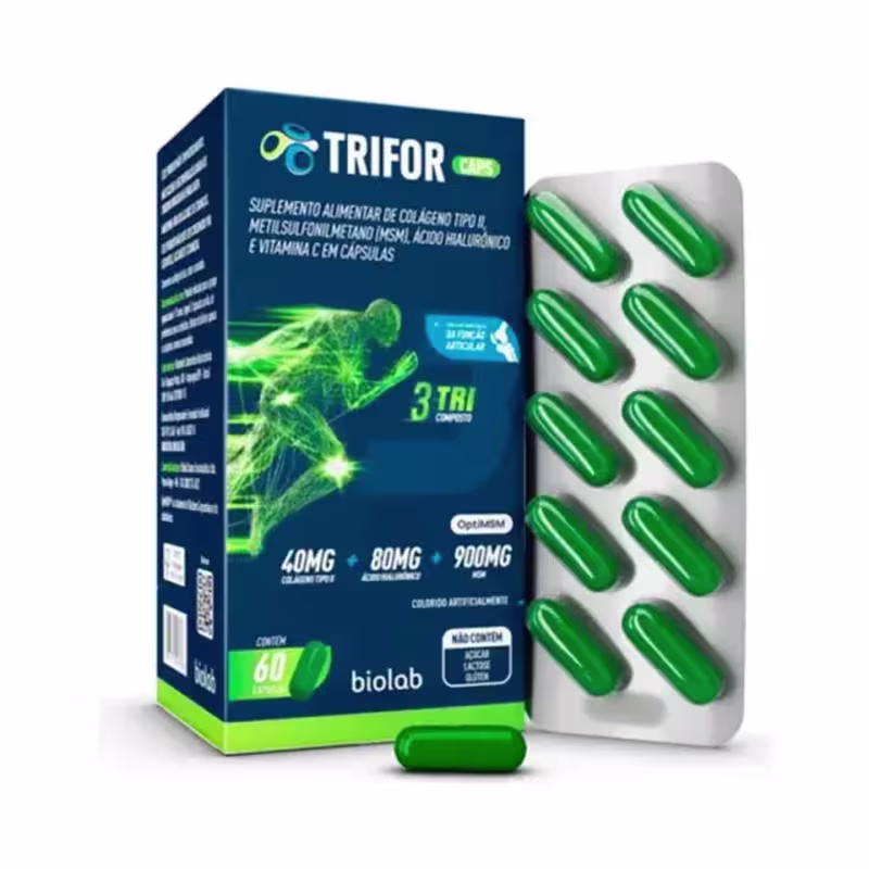 Trifor Colágeno Tipo II MSM e Ácido Hialurônico  60 Cápsulas (7896112409656)
