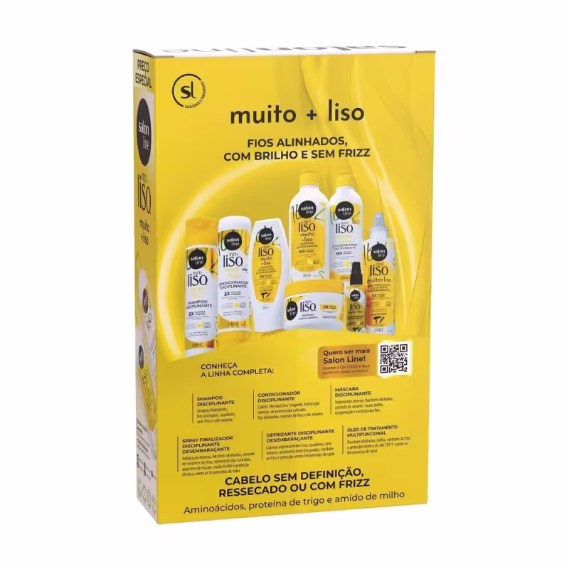 Kit Meu Liso Muito + Liso com Shampoo + Condicionador, Máscara, Óleo Multifuncional, Spray Defrizante e Balm Antifrizz