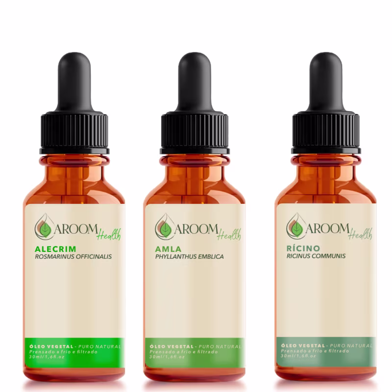 Kit óleos vegetais Alecrim, Rícino e Amla - 30 ml cada