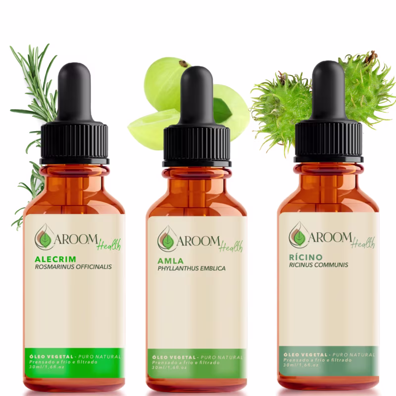 Kit óleos vegetais Alecrim, Rícino e Amla - 30 ml cada