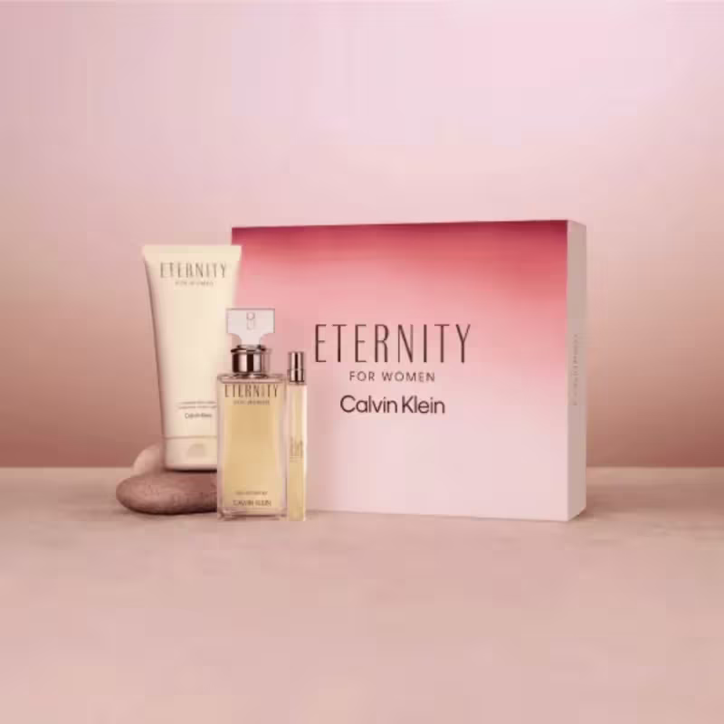 Conjunto Eternity for Woman Calvin Klein Feminino - Perfume Eau de Parfum 100ml + Body Lotion 100ml + Travel Size 10ml