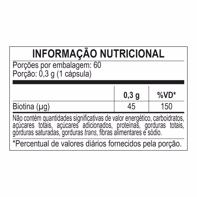Biotina 100% pura - fortalecimento cabelo , pele e unhas - 60 cápsulas veganas