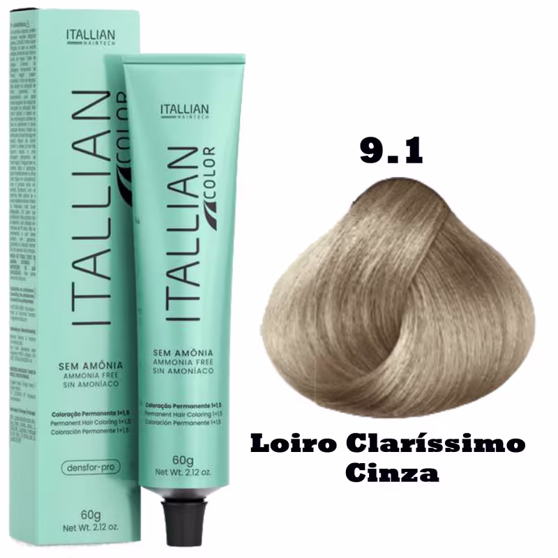 Coloração Itallian Color Sem Amônia 60g 9.1 Loiro Claríssimo Cinza