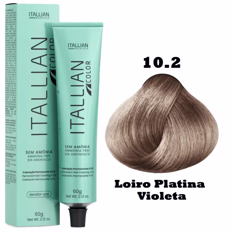 Coloração Itallian Color Sem Amônia 60g 10.2 Loiro Platina Violeta