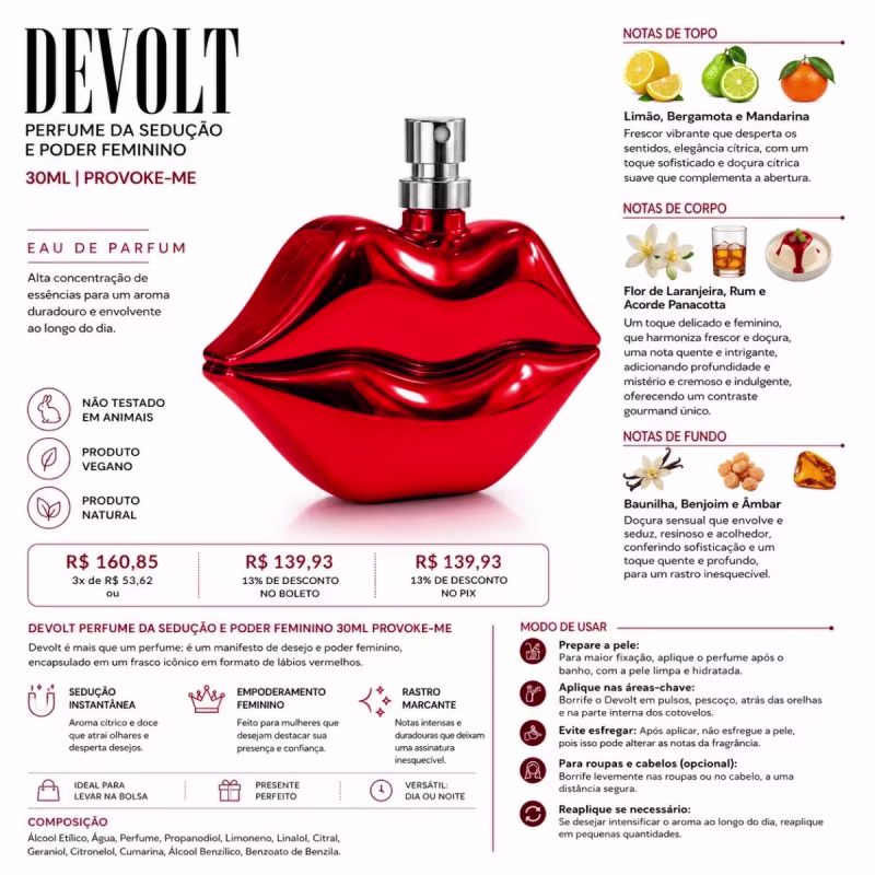 Devolt Perfume Sedução e Poder Feminino 30ml Provoke-Me