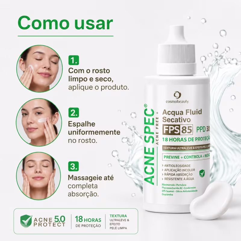 Acne Spec Acqua Fluid Secativo Fps 85 Pele Oleosa Acne 50ml