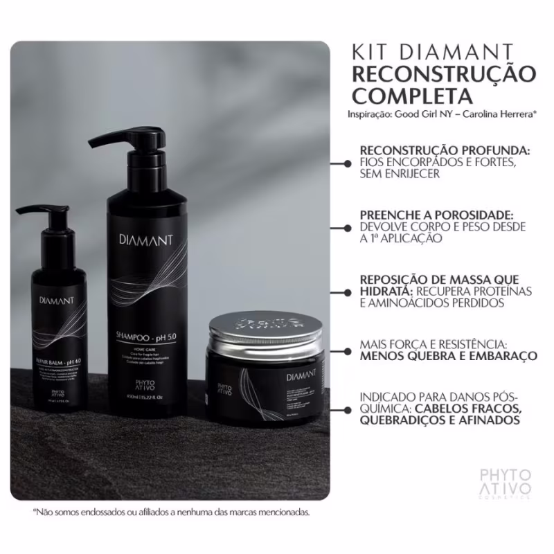 Kit Diamant Reestruturação e Reconstrução Phyto Ativo 3 Unidades