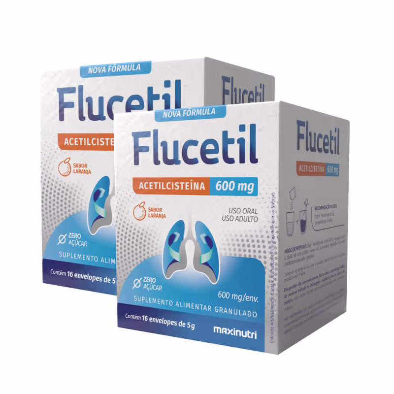 Kit 2 Flucetil Acetilcisteína Sachê Granulado 16x5g Sabor Laranja Maxinutri