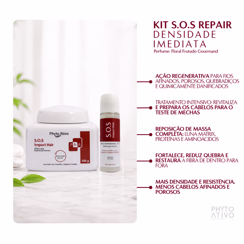 Kit SOS Impact Hair Máscara Hidratante e 6 Ampolas Phyto Ativo