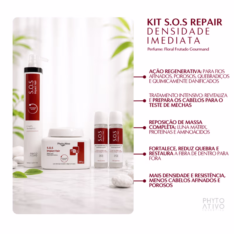 Kit SOS Impact Hair Shampoo Máscara e 6 Ampolas Phyto Ativo