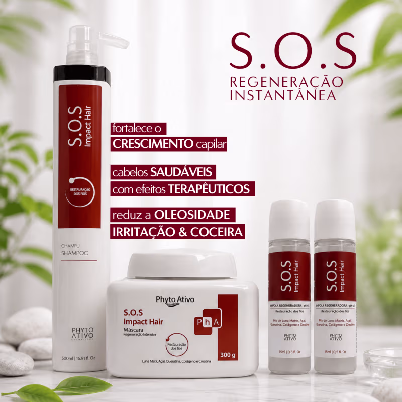 Kit SOS Impact Hair Shampoo Máscara e 6 Ampolas Phyto Ativo