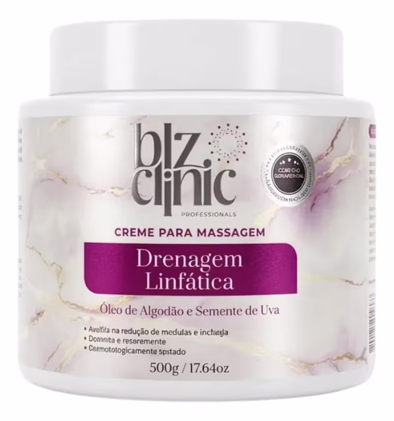 Creme Drenagem Linfática 500g Blz Clinic Melhora Circulação Refrescante E Suave