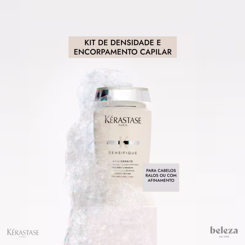 Kit de densidade e encorpamento capilar da marca Kérastase, contendo um frasco de bain densité, um tratamento para cabelos finos ou com perda de volume.