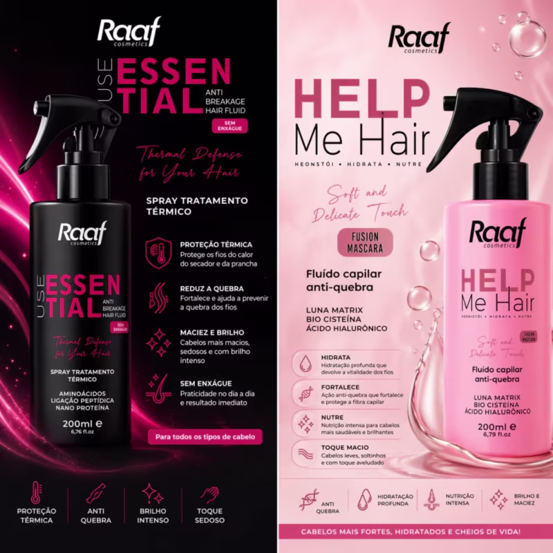 Combo Desejo - Máscara Líquida Help Me Hair + Use Essential Anti-frizz Raaf 200ml